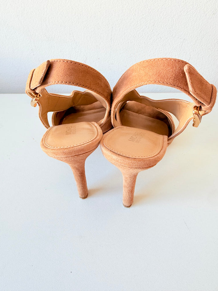 Michael Michael Kors Becky Suede Strappy Heeled Dark Khaki Sandals Size 7.5