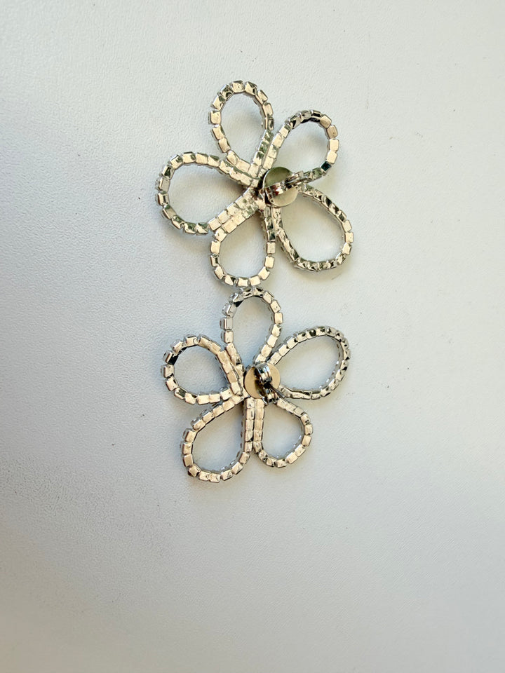 Rhinestone Flower Statement Pierced Earrings