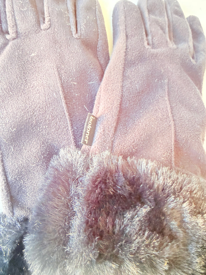 Isotoner Black Faux Suede & Faux Fur Gloves Size XL