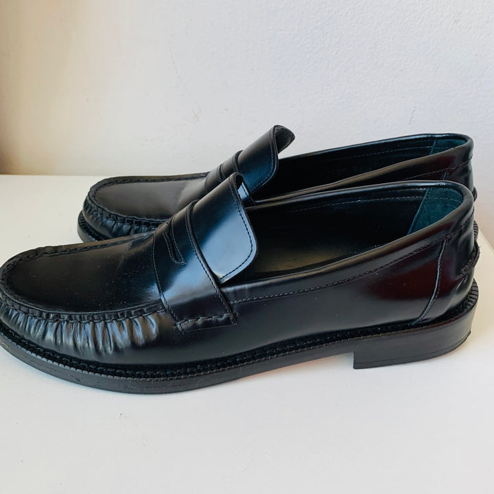 L’Idea By Lories Black Leather Penny Loafers Size 39.5