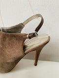 Coach Lanora Smoke Grey Suede Peep Toe Stiletto Heeled Sandal Size 7.5