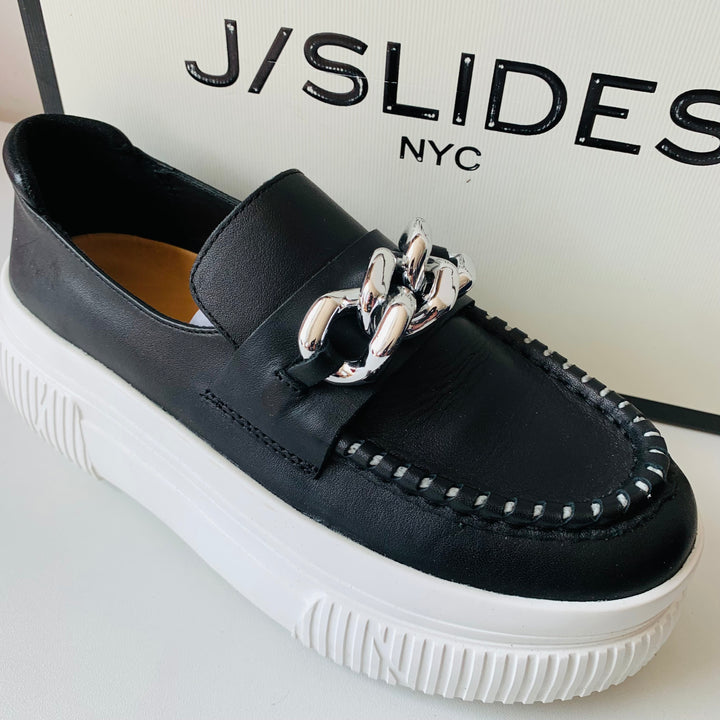 J/Slides Black Leather Willa Slip On Shoes Size 7