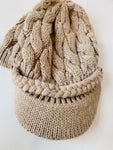 Calvin Klein Classic Knit Cable Paperboy Hat in Tan