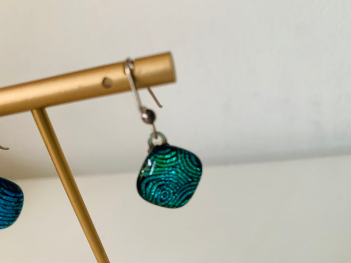 Blue and Green Handmade Glass Fishhook Pierced Earrings