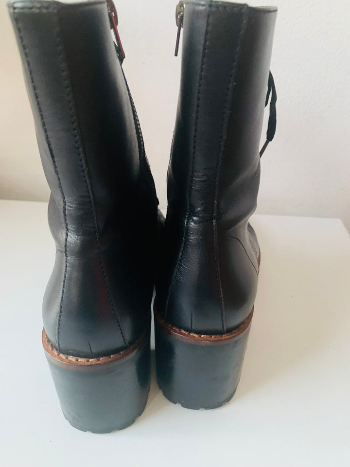 Coach Jadyn LTR Combat Bootie In Black Leather Size 8.5