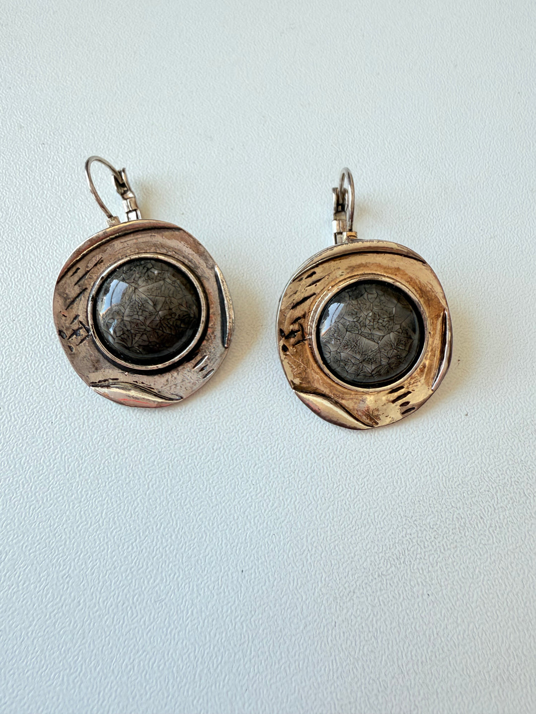 Silver & Black Pierced Disk Earrings