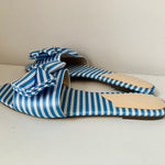 Charles David Blue/White Bow Detail Striped Slides Size 8.5