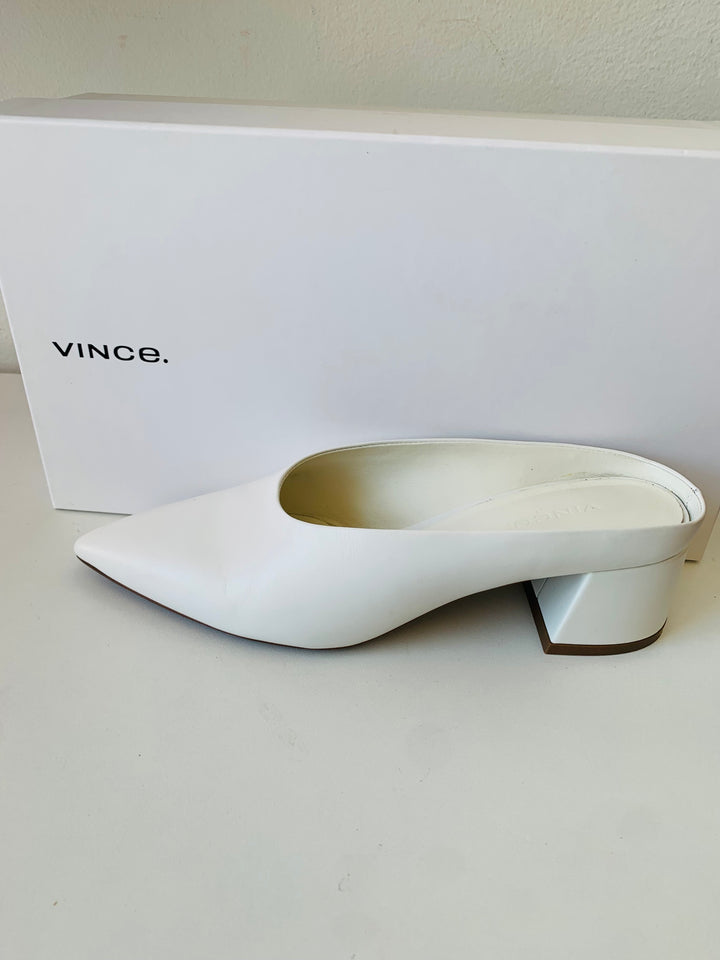 Vince Ralston Horchata White Leather Heeled Mules Size 7