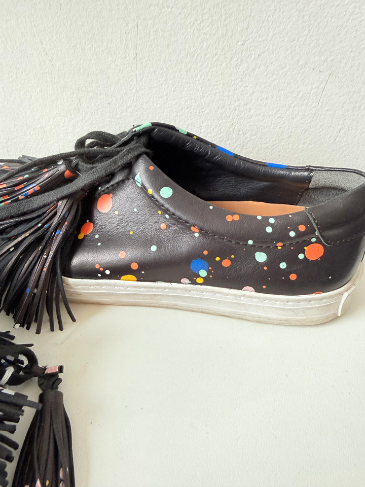 Loeffler Randall Logan Splatter Print Tasseled Leather Sneakers Size 7.5 Women’s