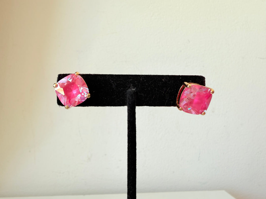 Pink Rhinestone Stud Pierced Earrings