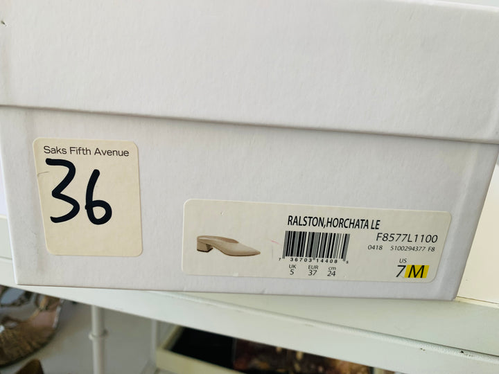 Vince Ralston Horchata White Leather Heeled Mules Size 7