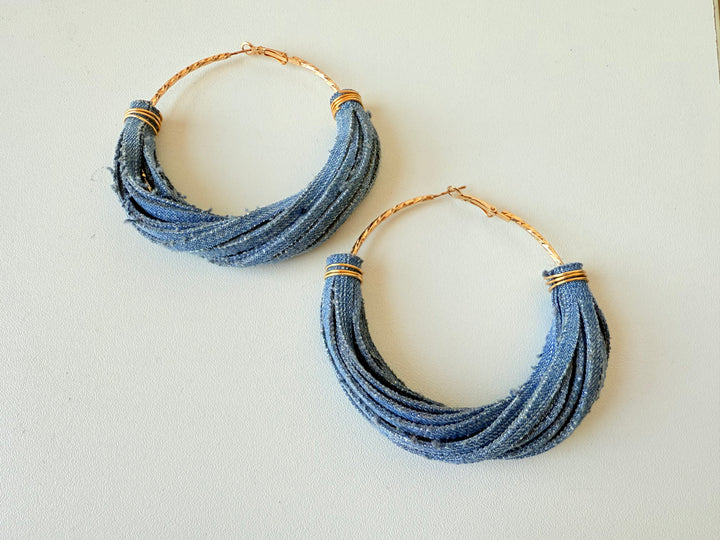 Blue Jean Handmade Hoop Earrings