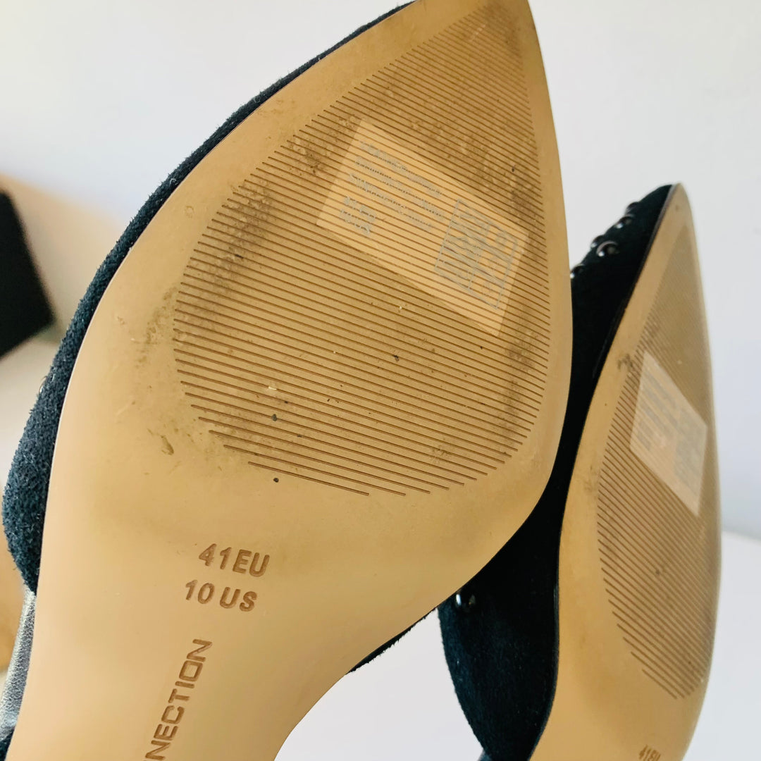 French Connection D’Orsay Black Studded Kitten Heels Size 10