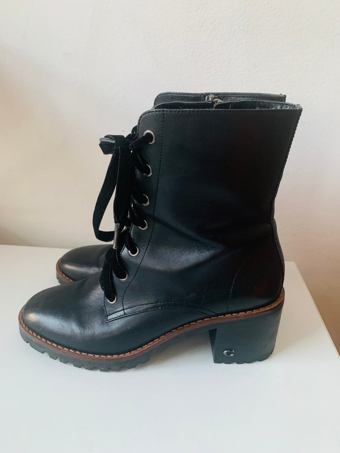 Coach Jadyn LTR Combat Bootie In Black Leather Size 8.5