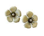 Cream Enamel Flower Pearl Pierced Earrings