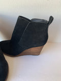 Lucky Brand Black Suede Wedge Booty Size 7