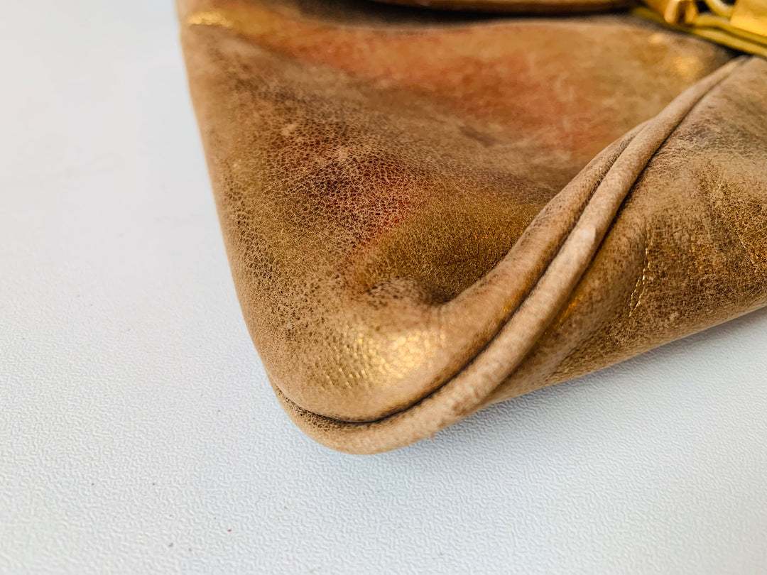 Michael Michael Kors Dark Gold/Bronze Mettalic Heidi Buckle Clutch Handbag