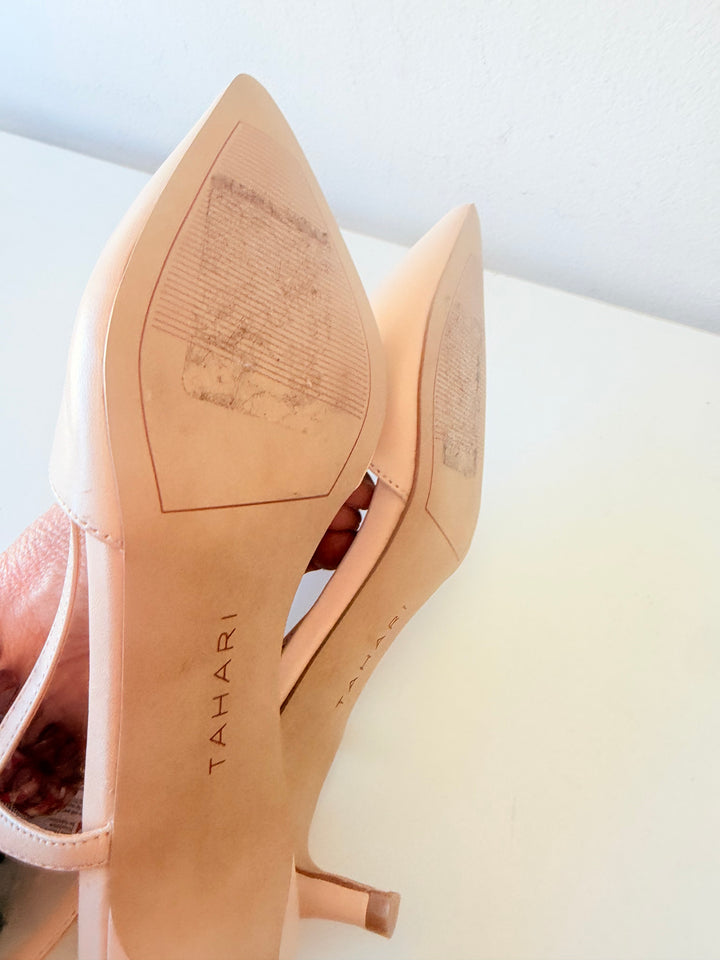 Tahari Cream Leather Pointed Toe Slingback Kitten Heel Pumps Size 7