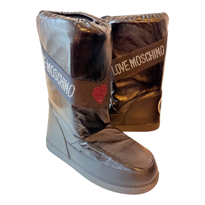 Love Moschino Crystal Logo Heart Embellished Snow Boots Size 42
