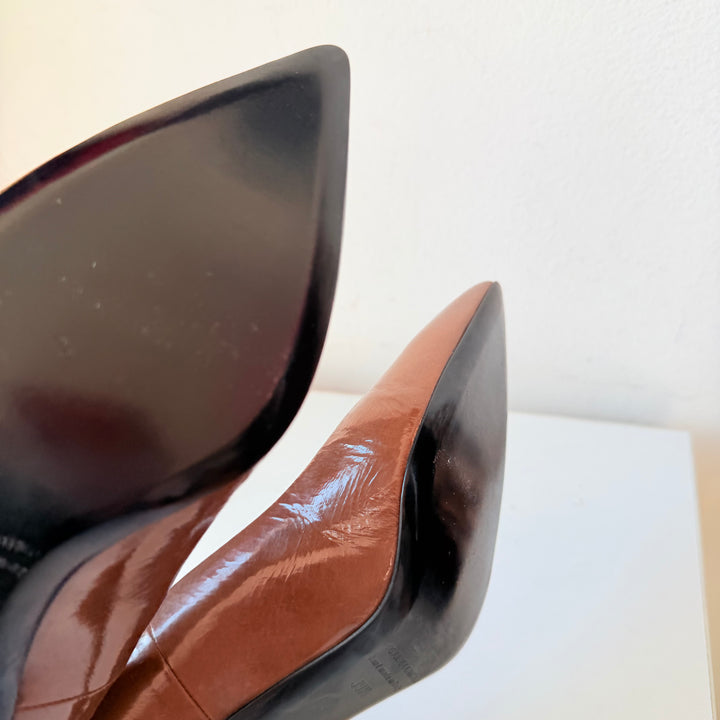 Pierre Hardy Brown Patent Stiletto Pointed Toe Pumps Size 39.5