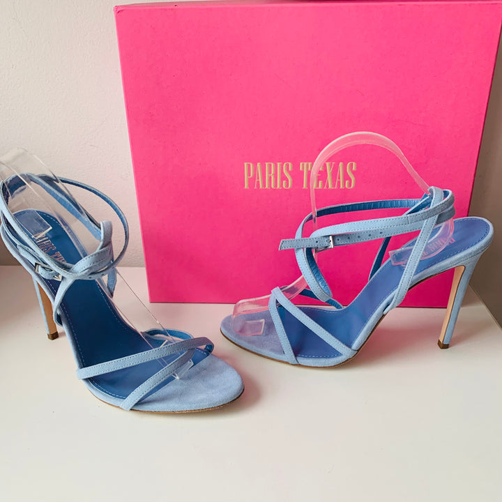 Paris Texas Zoe Lace Sky Blue Suede Strappy Sandals Size 10 New in Box