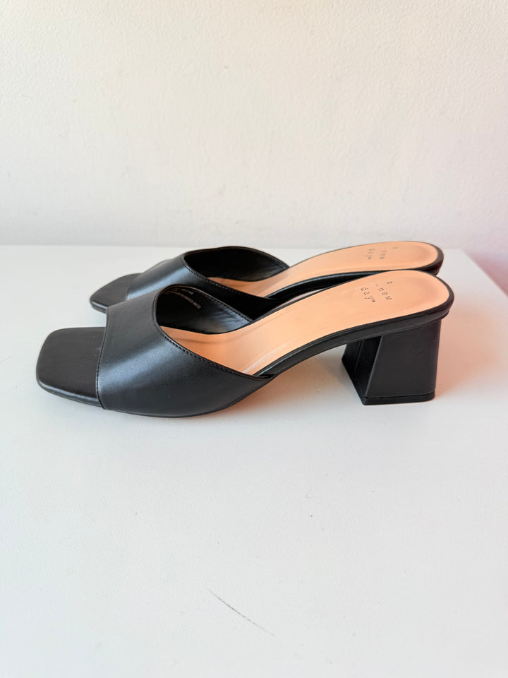 A New Day Black Slip On Block Heeled Sandals Size 9