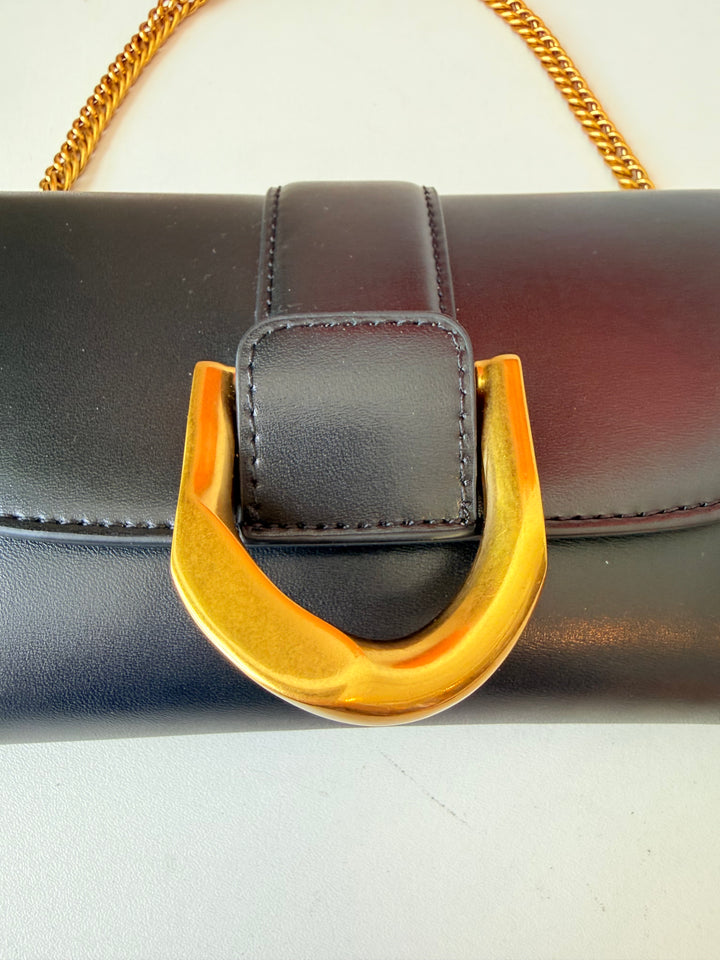 Charles & Keith Gabine Vegan Gold Buckle Black Handbag/Beltbag