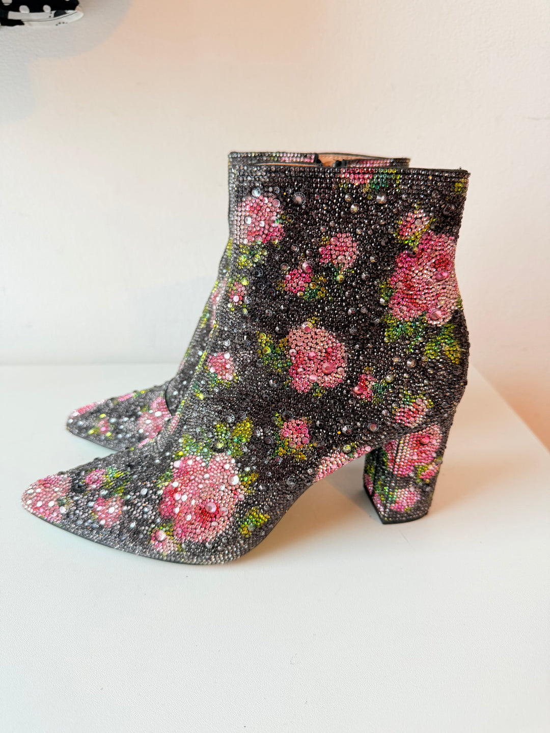 Betsey Johnson Cady Rhinestone Floral Ankle Boots Size 8.5
