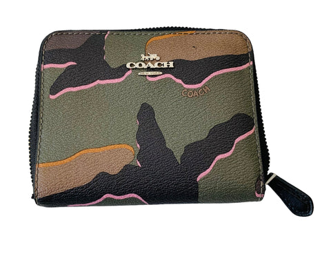 Coach Leather Camo Green/Black /Tan/Pink Wallet