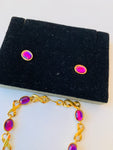 Vintage Avon Bracelet and Pierced Earring set in Purple and Gold Tone
