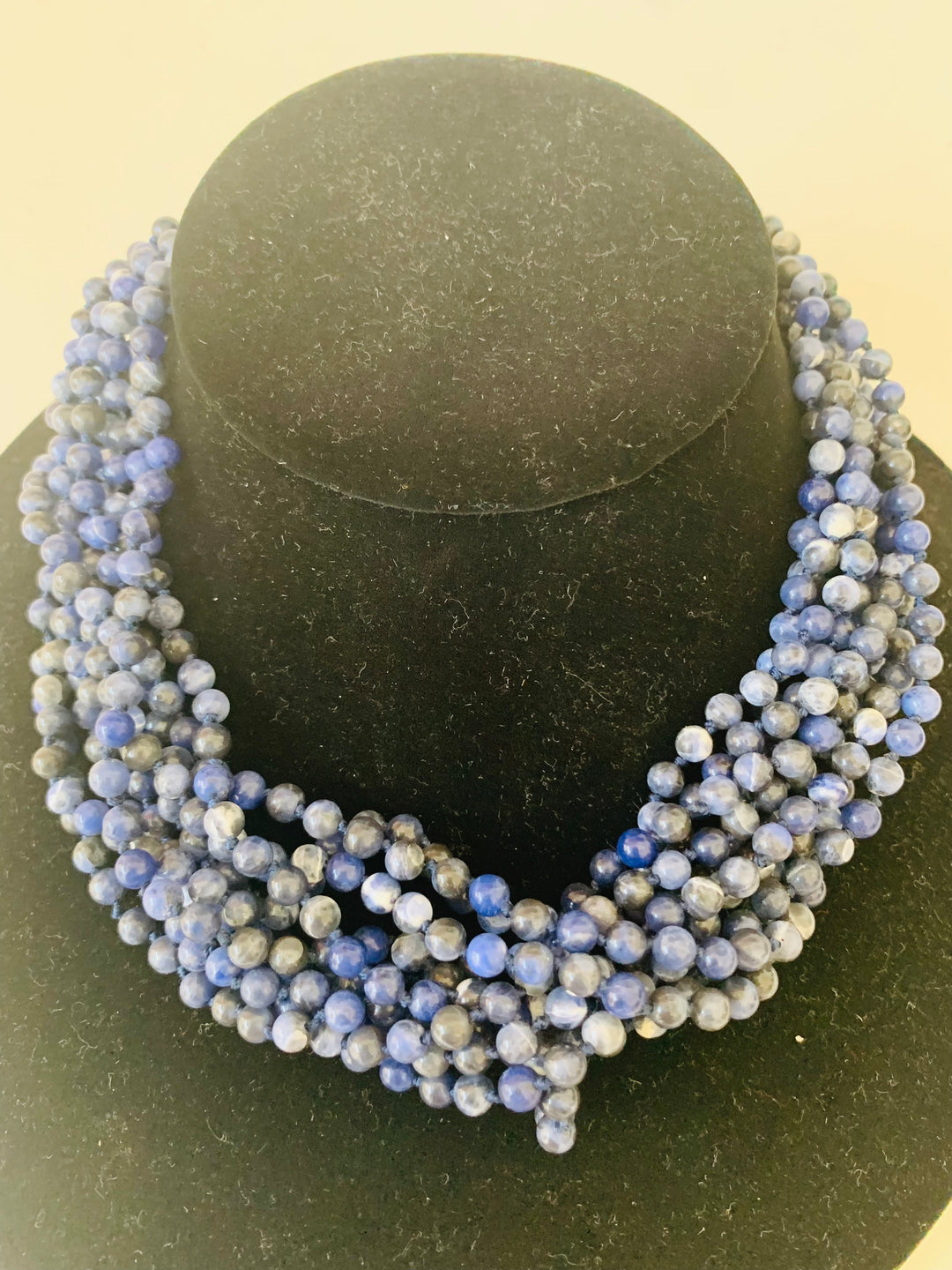 Blue Beaded Layered Statement Necklace