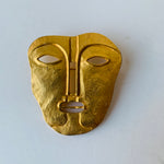 Maxine Denker Matte Gold Tone Tribal Face Mask Pin/Brooch, Unsigned