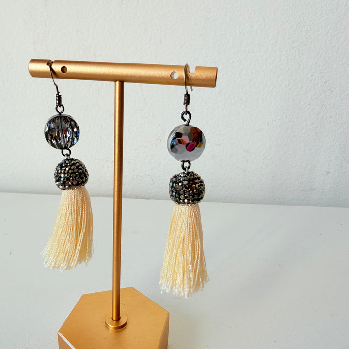 Rhinestone Tassel Drop Pierced Earrings