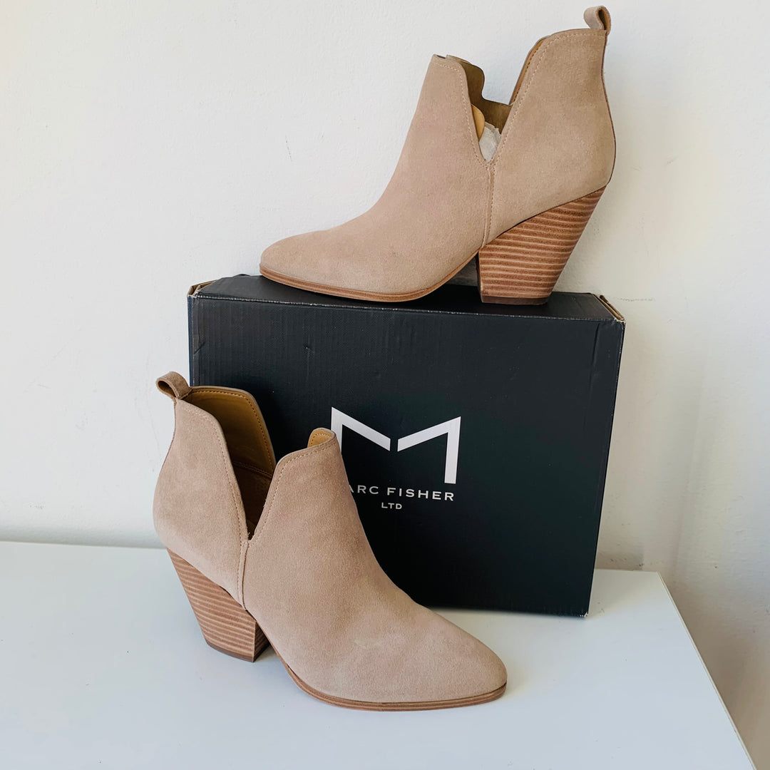 Marc Fisher Tanilla Light Natural Suede Cut Out Booties Size 8