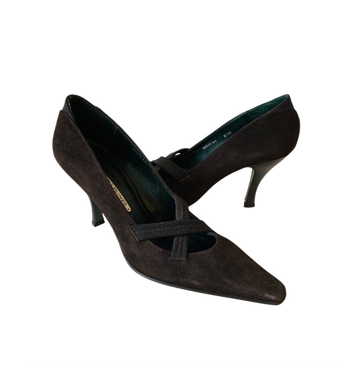 Donald Pliner Mojo Brown Suede Pumps With Elastic Cross Straps Size 8.5
