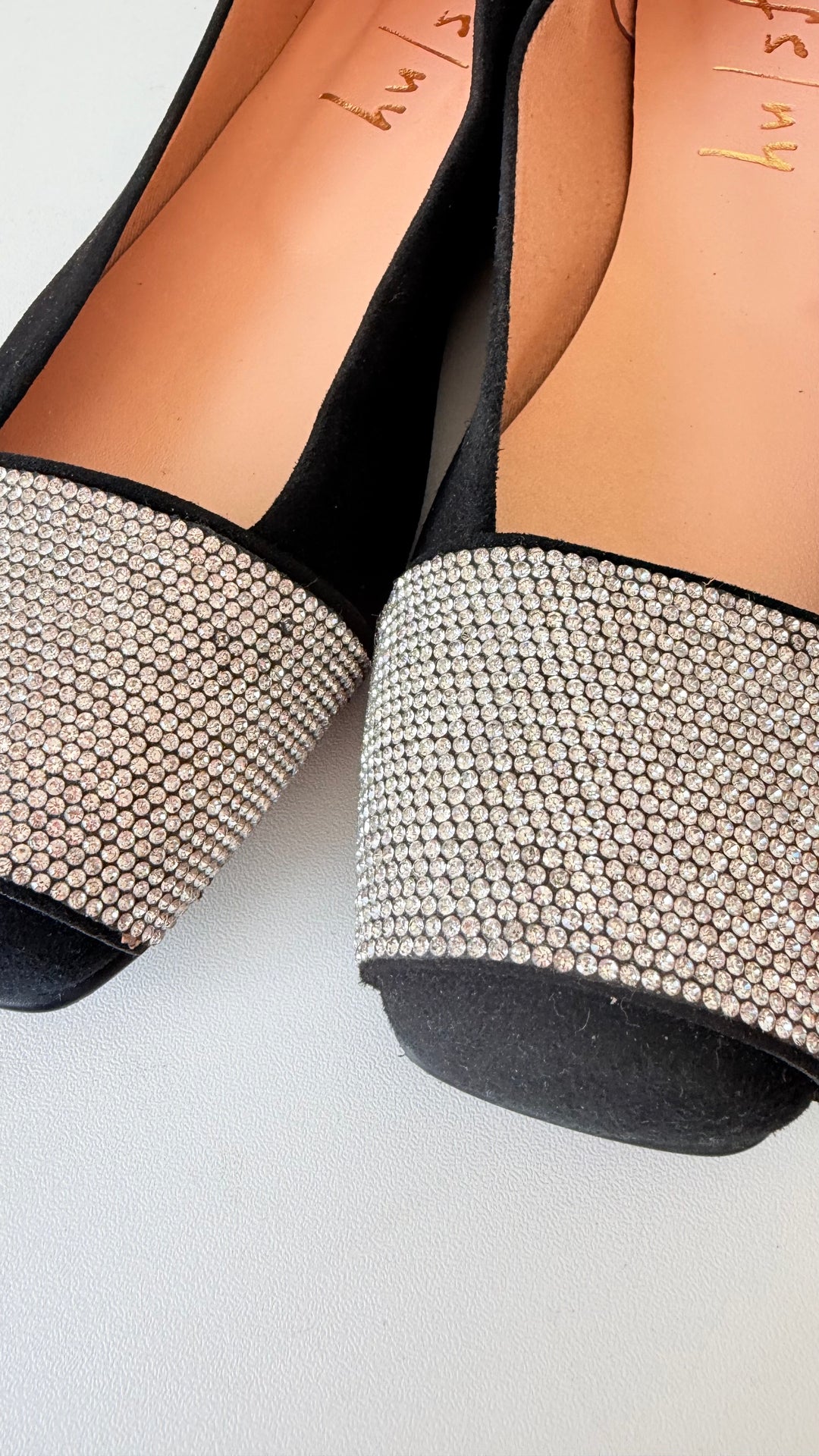 French Sole Via FS/NY Black Rhinestone Square Toe Ballet Flats Size Women’s 7