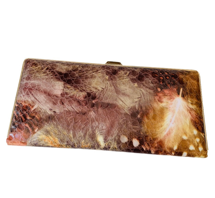 Kate Landry Clutch/Wallet in Brown & Cream Snake Like Print