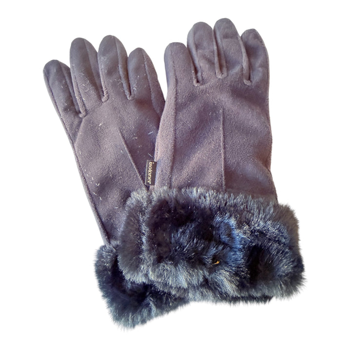 Isotoner Black Faux Suede & Faux Fur Gloves Size XL