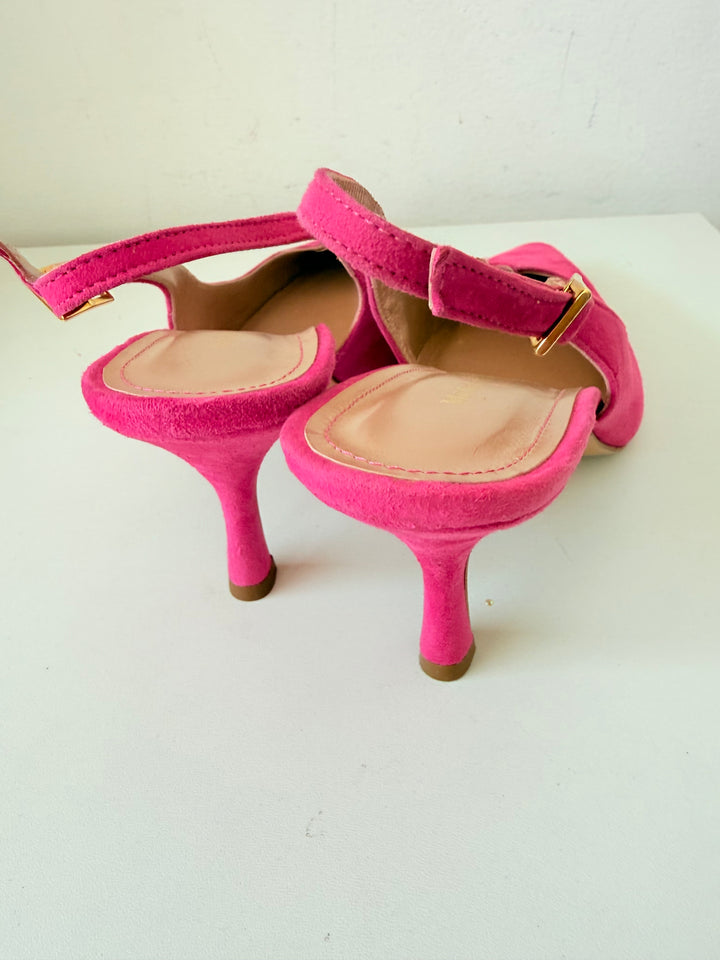 Michelle Lopriore Milano Pink Suede Heart Slingbacks Size 39