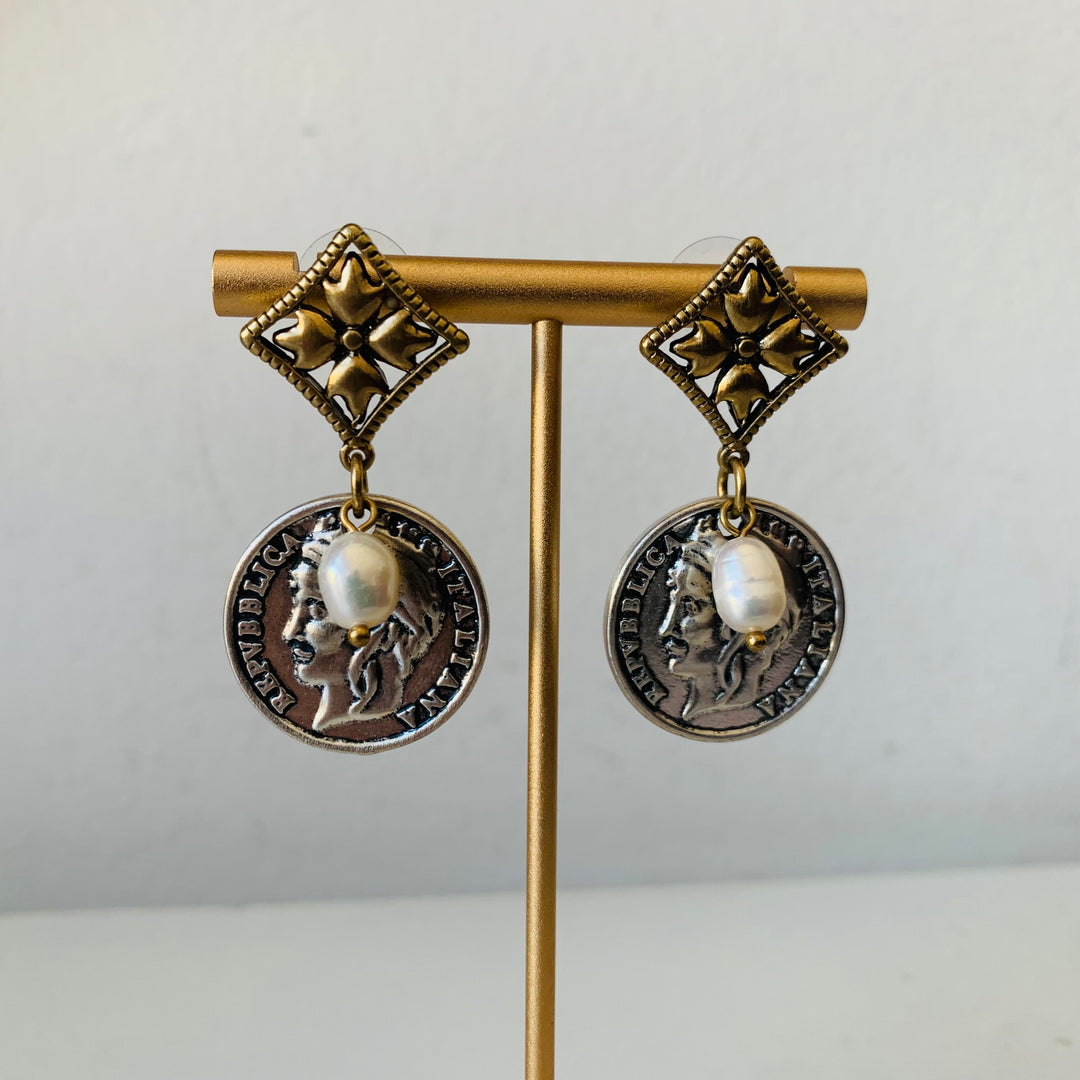 Patricia Nash Coin & Pearl Pierced Earrings