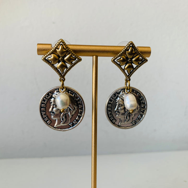 Patricia Nash Coin & Pearl Pierced Earrings