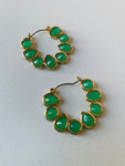 Green Stone Hoop Pierced Earrings