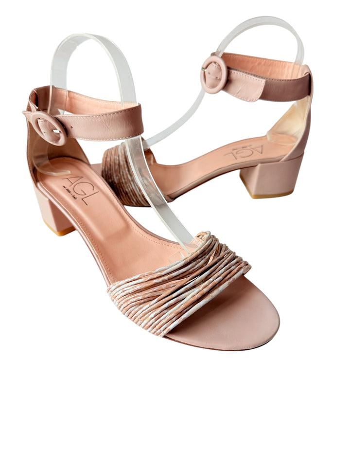AGL Attiloto Giusti Leombruni Leather Ankle Strap Block Heel Sandals Size 40.5