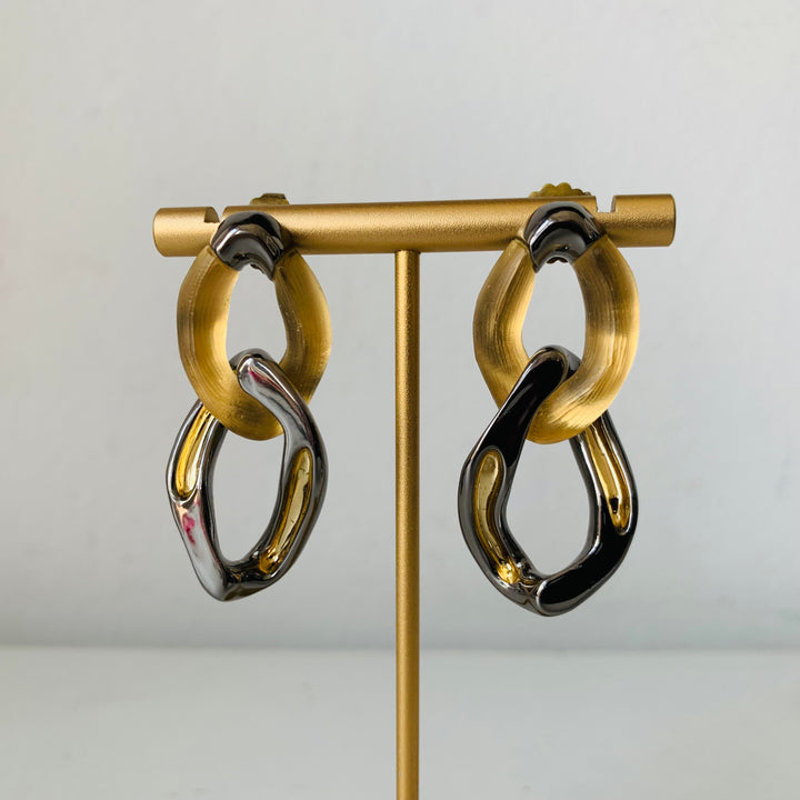 Alexis Bittar Gold Lucite Two Tone Wavy Knot Post Earrings