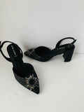 Anne Klein Billie Iflex Black Glitter Rhinestone Embellished Slingback Heels Size 7.5 NEW