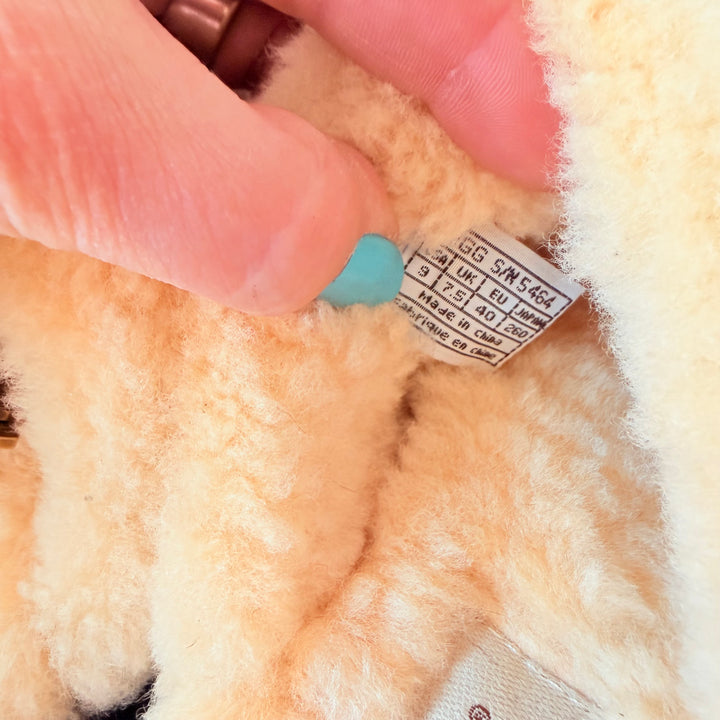 UGG Brown Blossom Embroidered Suede & Sherpa Heeled Mule/Clog Size 9 New