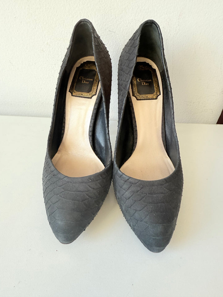 Christian Dior Black Vintage Snakeskin Pumps Size 36