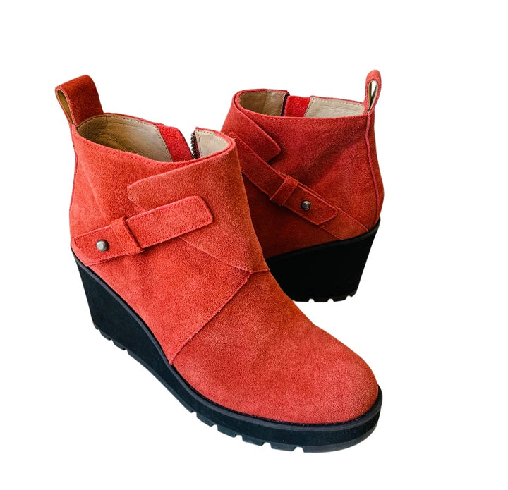 Eileen Fisher Tinker Suede Wedge Booties In Burnt Orange Size 9.5