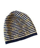 Gucci Authentic Blue , Gold Metallic and Cream Beanie Hat Size Large