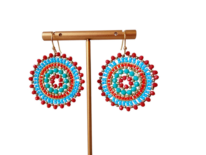 Multi Colored Handmade Circle Beaded Pierced Earrings